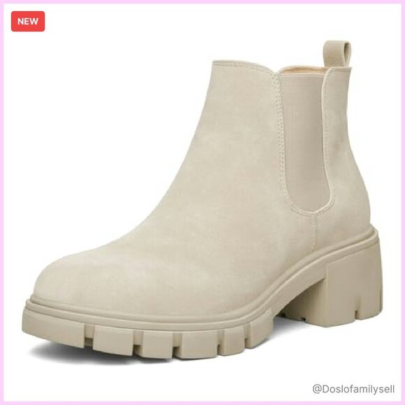 Platform Chelsea Boots Chunky Heel Slip On Ankle Booties Lug Sole Minimalist - Picture 2 of 8